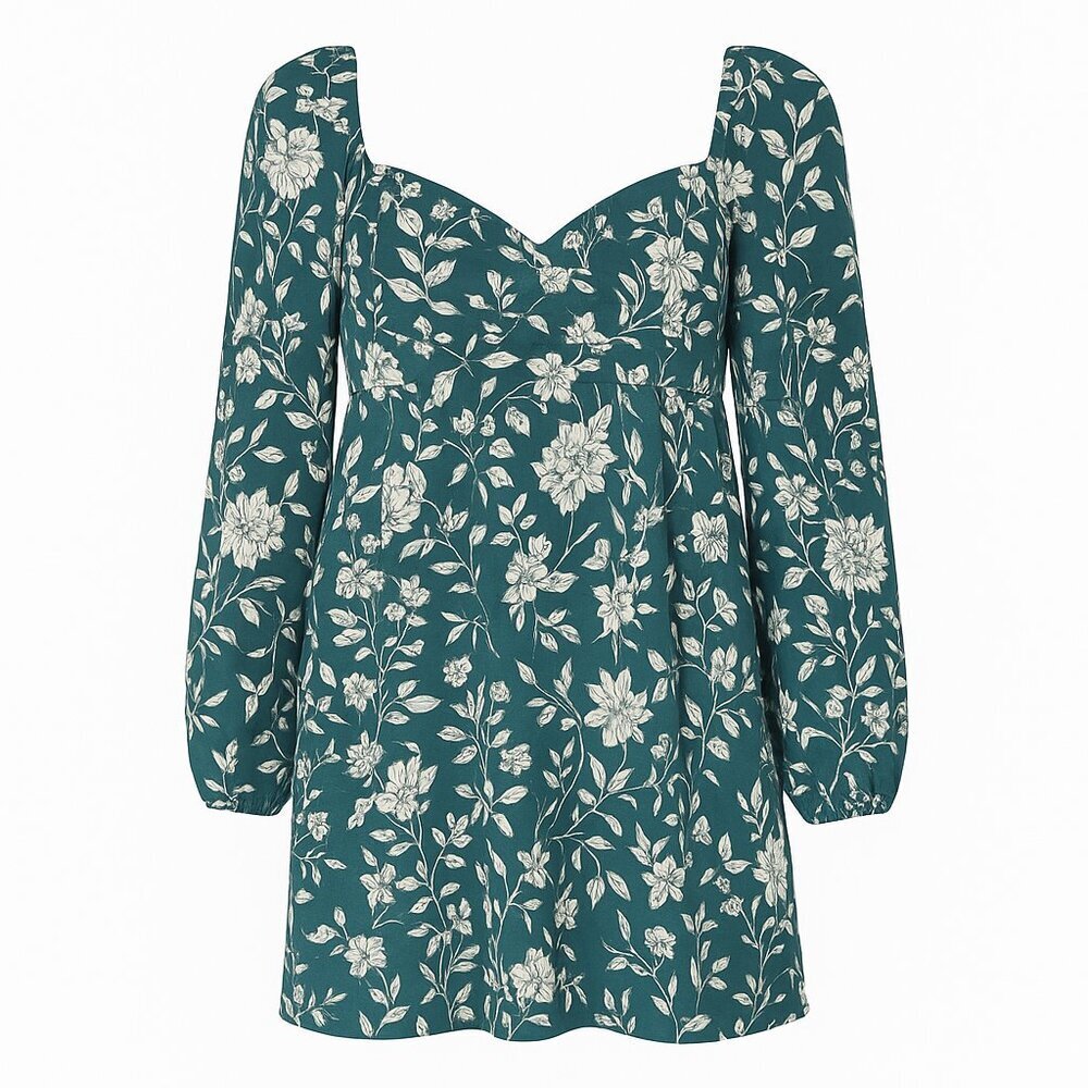 MI AMI Floral Babydoll Tunic Lined Dress XL Green White Prairie Boho Cottagecore
